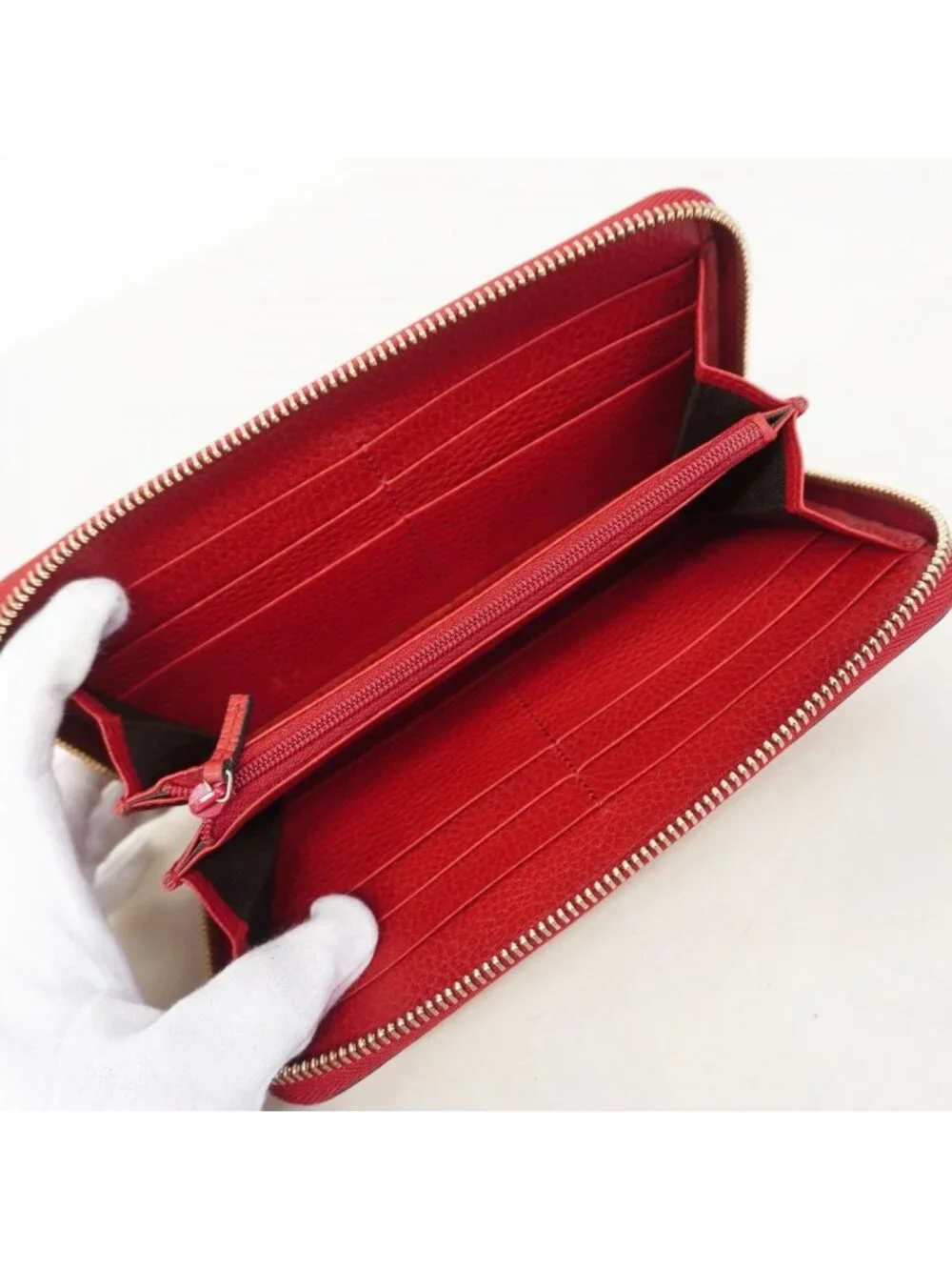 ★SOLD★ Gucci Wallet Interlocking Leather Red Gold - Picture 3 of 8